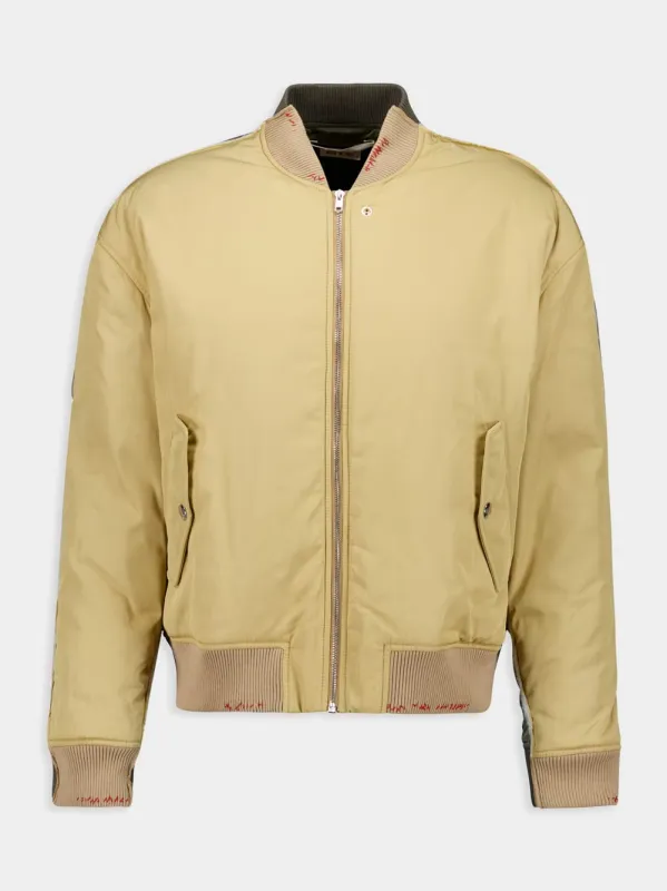 Beige Twill Bomber Jacket with Contrast Back sold by Fashion Clinic