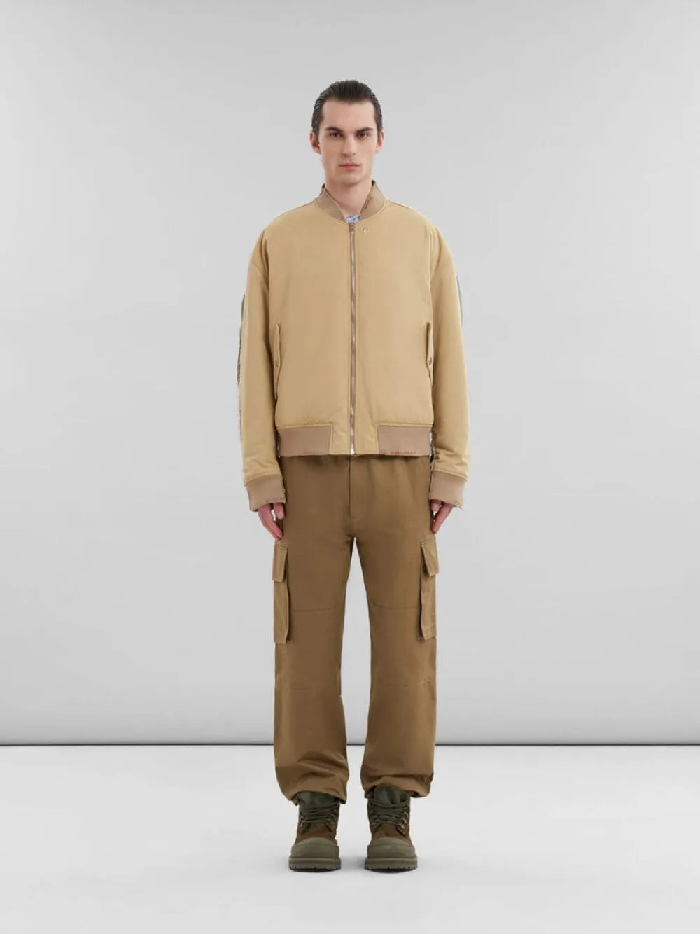 Beige Twill Bomber Jacket with Contrast Back sold by Fashion Clinic product image thumbnail 2