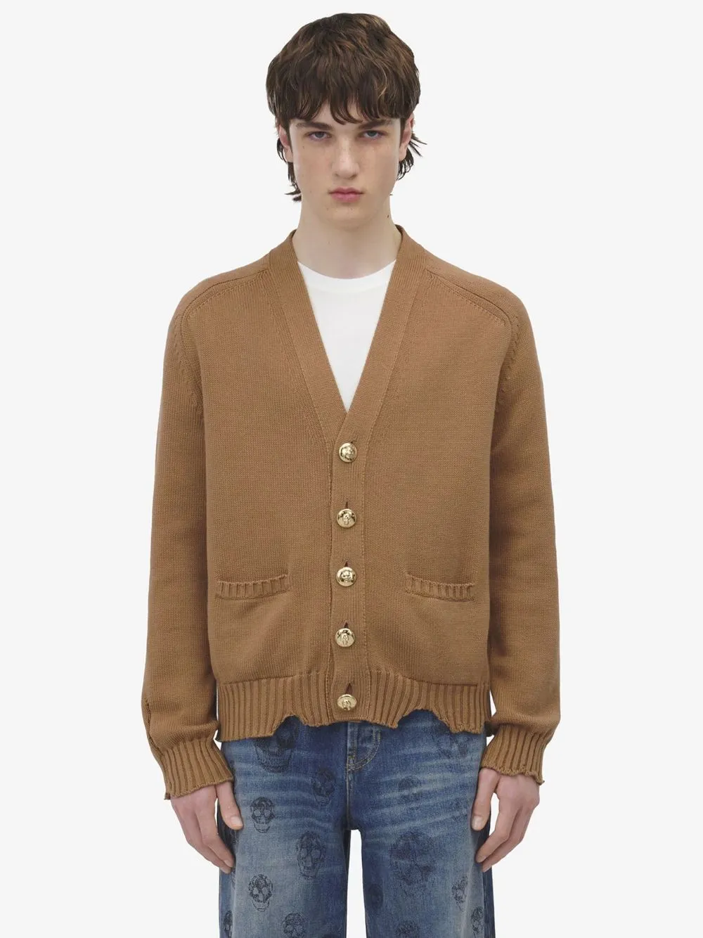 Distressed Skull Knitted Cardigan sold by Fashion Clinic