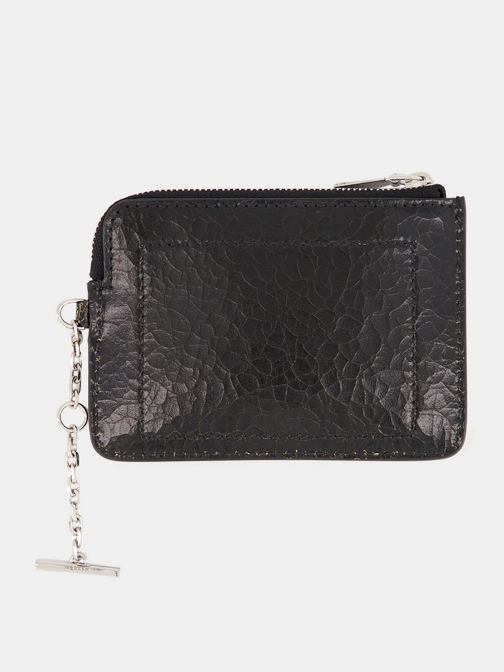 Black Crackled Leather Zip Coin Pouch with Chain sold by Fashion Clinic product image thumbnail 2