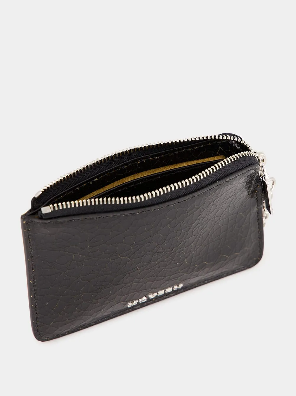 Black Crackled Leather Zip Coin Pouch with Chain sold by Fashion Clinic product image thumbnail 3