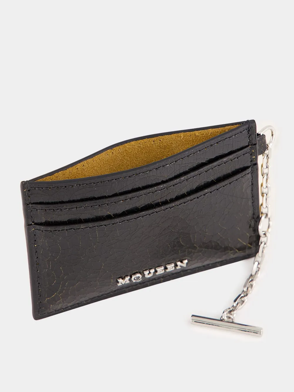 Black Crackled Leather Card Holder with Silver Chain sold by Fashion Clinic product image thumbnail 3