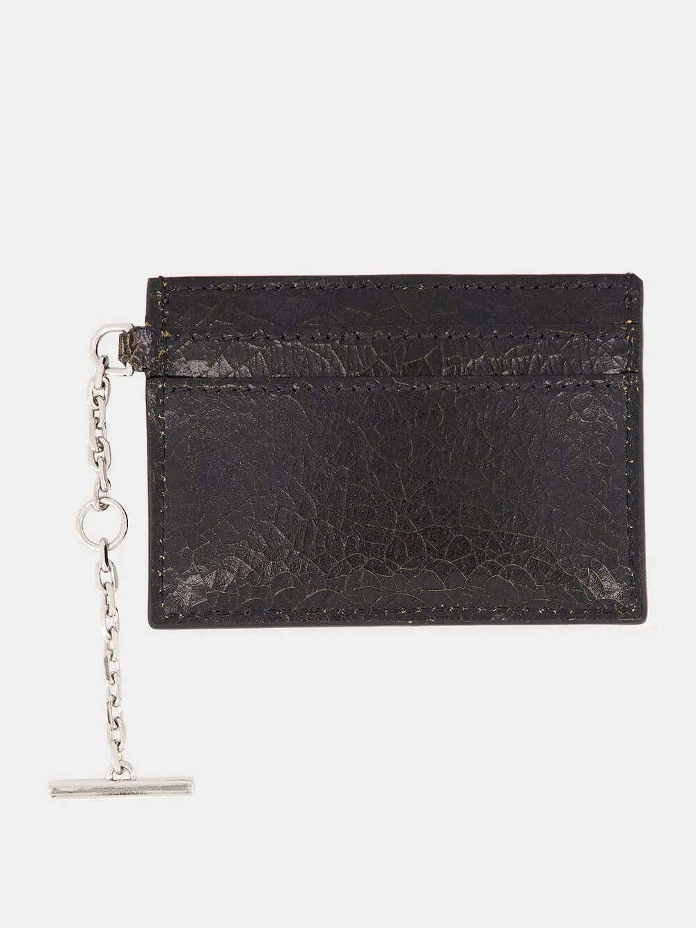 Black Crackled Leather Card Holder with Silver Chain sold by Fashion Clinic product image thumbnail 2