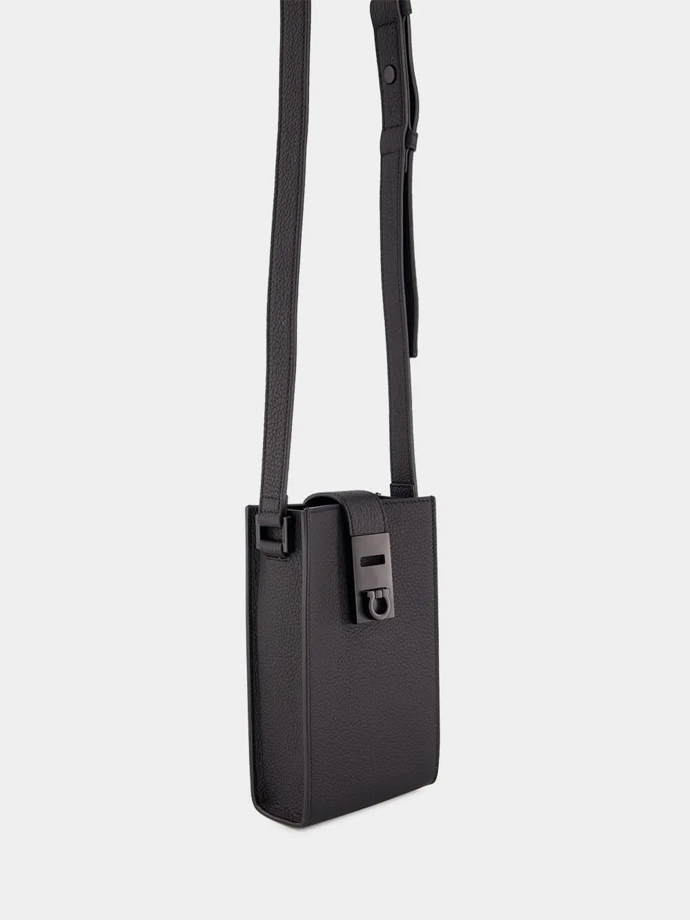 Gancini-buckle Black Leather Crossbody Bag sold by Fashion Clinic product image thumbnail 3
