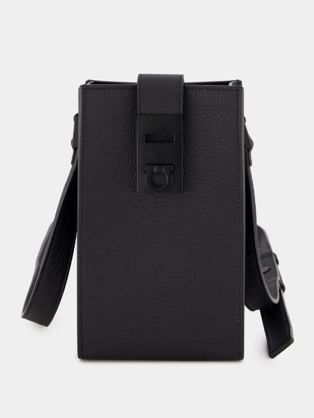 Gancini-buckle Black Leather Crossbody Bag sold by Fashion Clinic