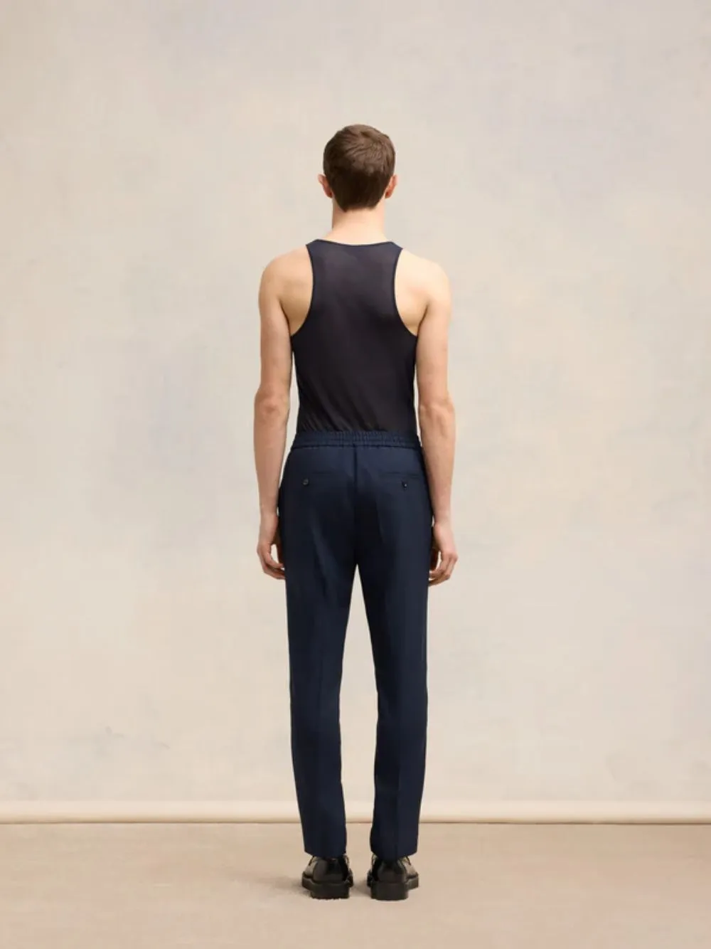 Navy Wool Elasticated Waist Trousers sold by Fashion Clinic product image thumbnail 4