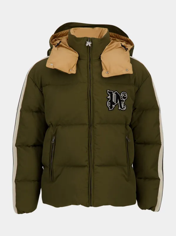Military Green Monogram Down Jacket made by Palm Angels