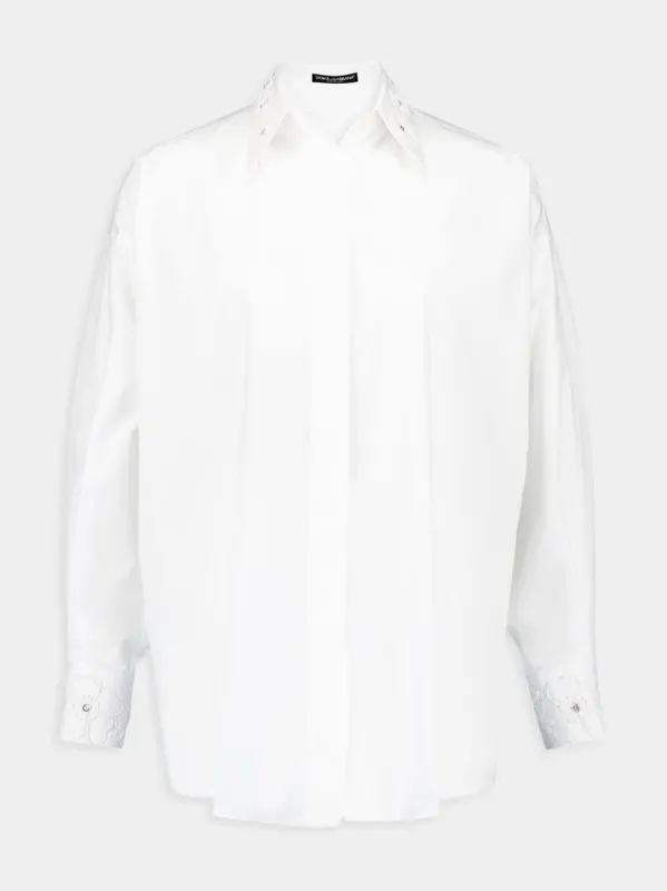 White Cotton Shirt with Embroidered Collar sold by Fashion Clinic