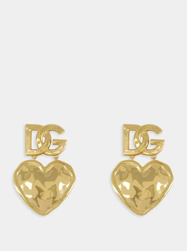 Gold Drop Earrings with Heart and DG Logo sold by Fashion Clinic