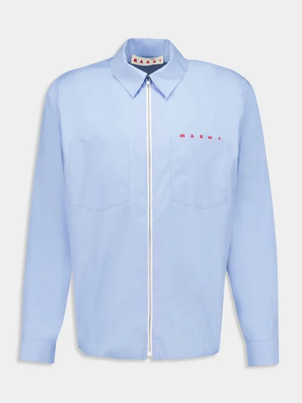 Blue Organic Cotton Zip Shirt sold by Fashion Clinic
