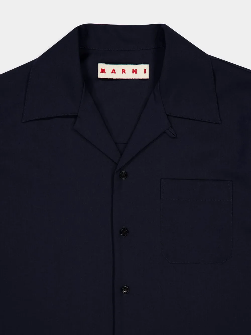 Deep Blue Wool Bowling Shirt sold by Fashion Clinic product image thumbnail 5