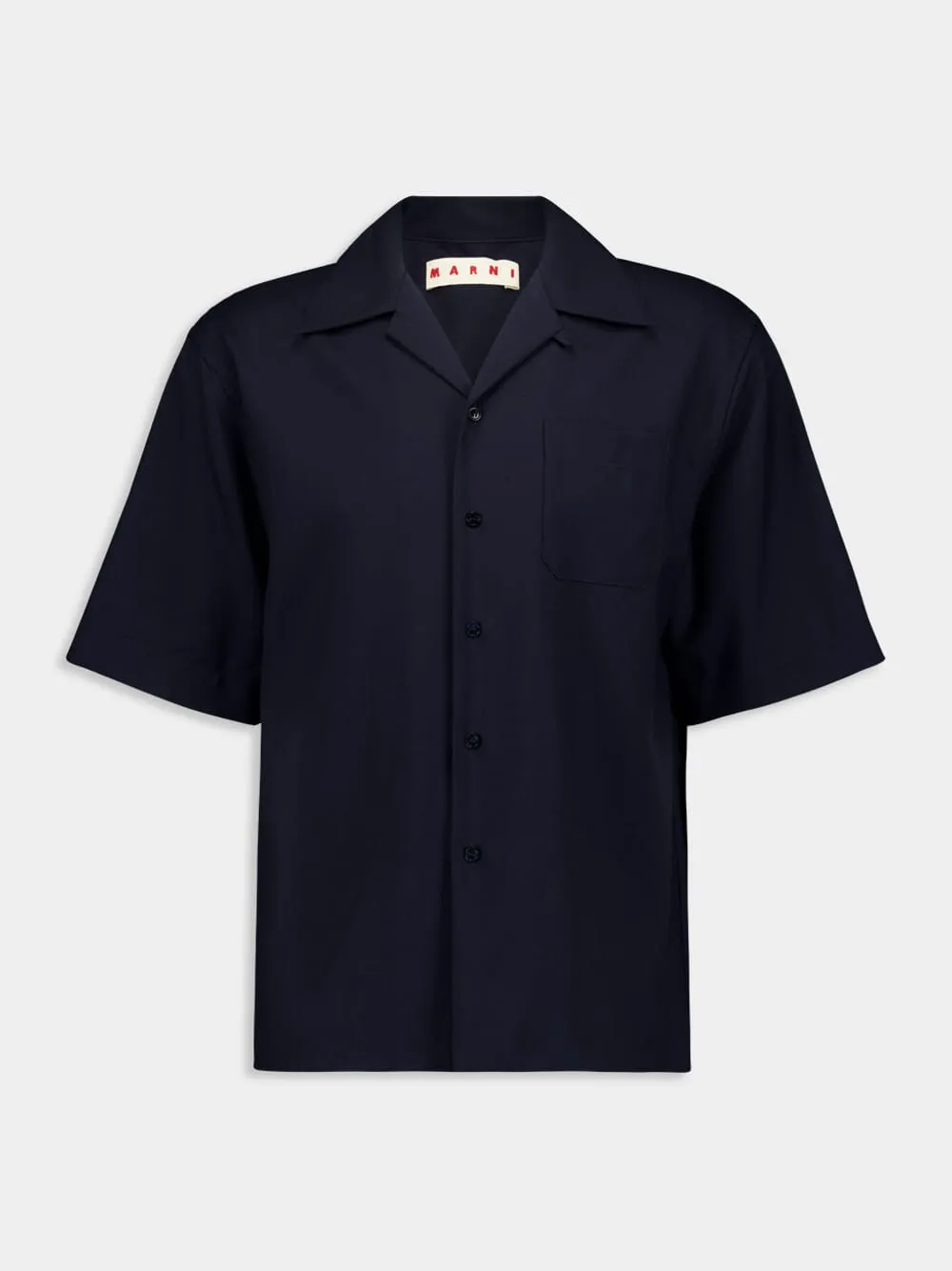 Deep Blue Wool Bowling Shirt sold by Fashion Clinic