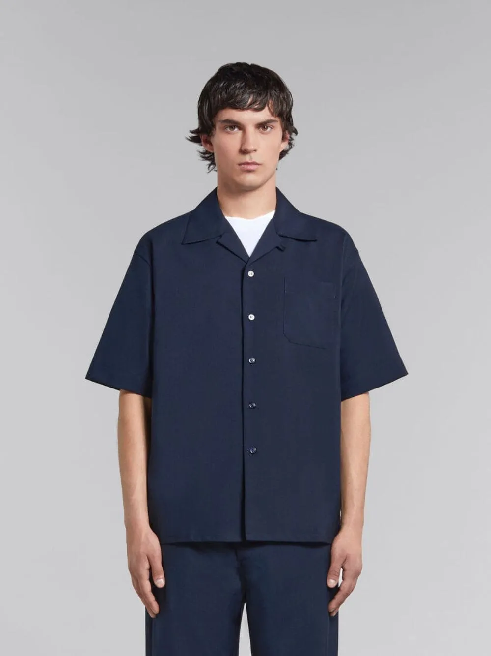 Deep Blue Wool Bowling Shirt sold by Fashion Clinic product image thumbnail 2