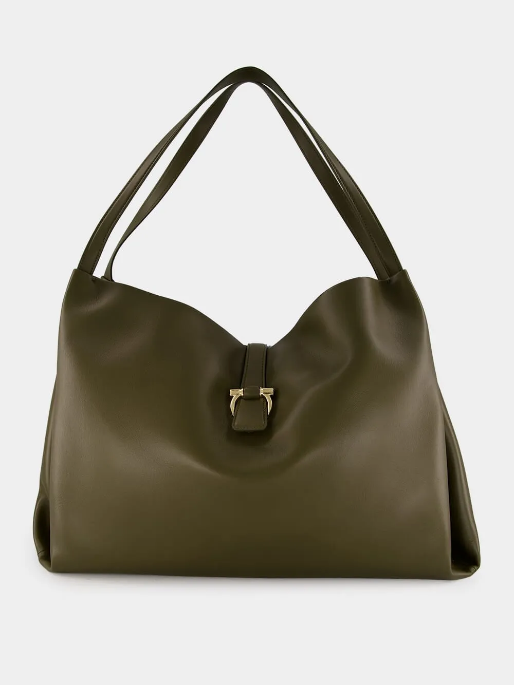 Olive Green Leather Tote Bag sold by Fashion Clinic product image thumbnail 2