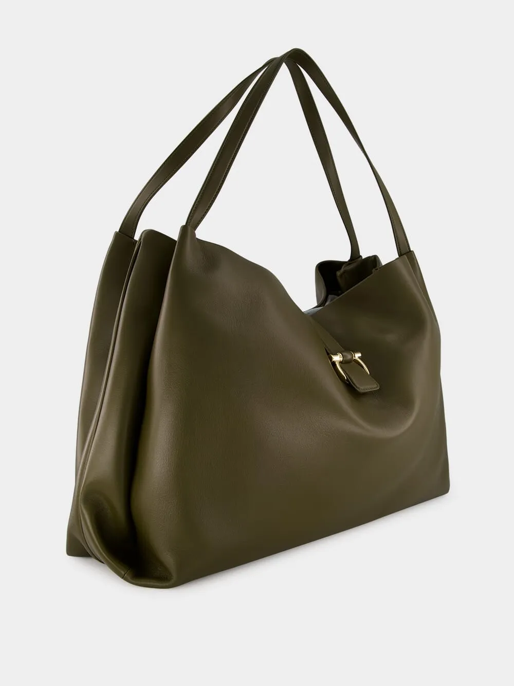 Olive Green Leather Tote Bag sold by Fashion Clinic product image thumbnail 3