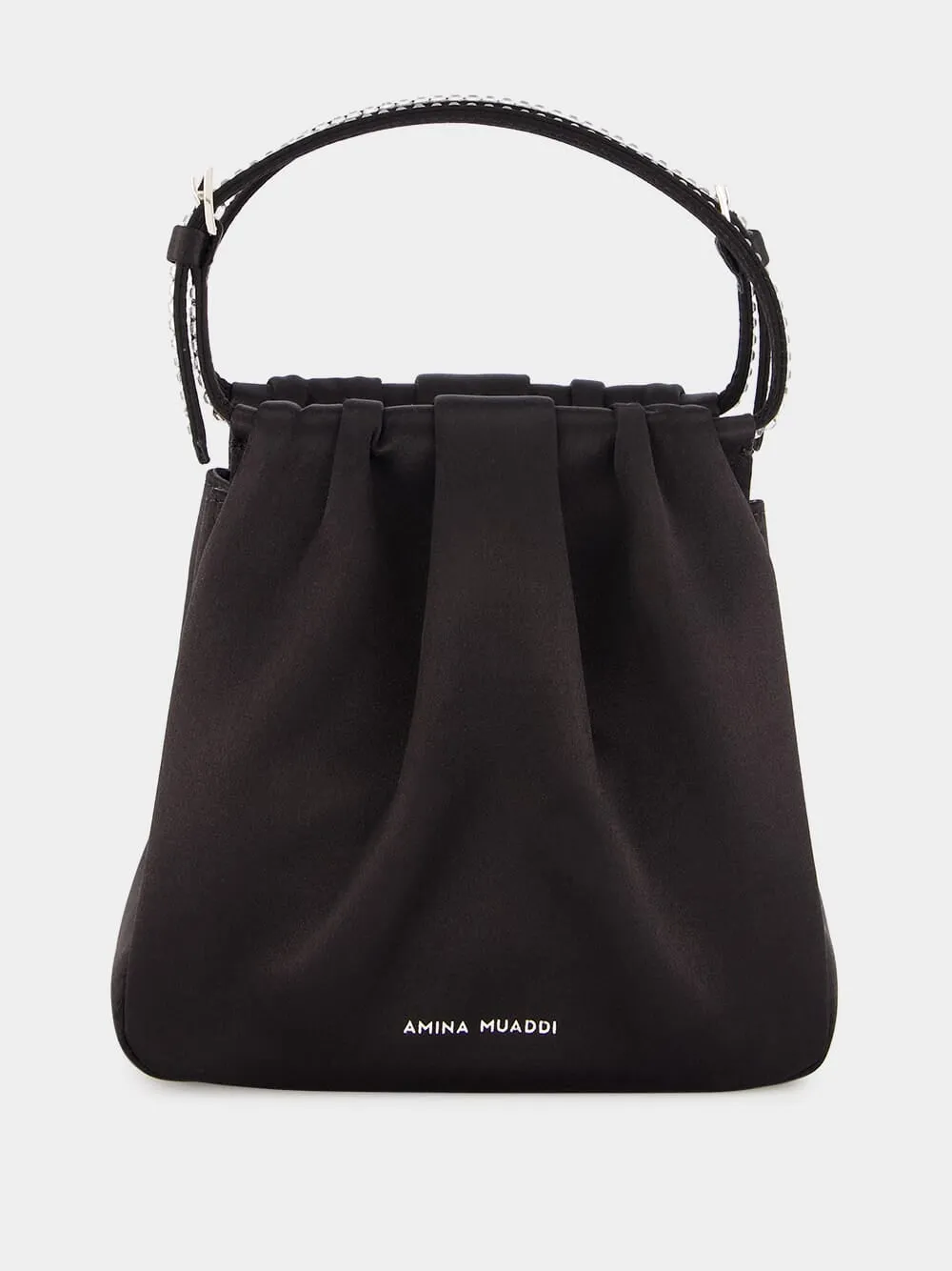 Vittoria Black Satin Bag with Crystal Handle sold by Fashion Clinic