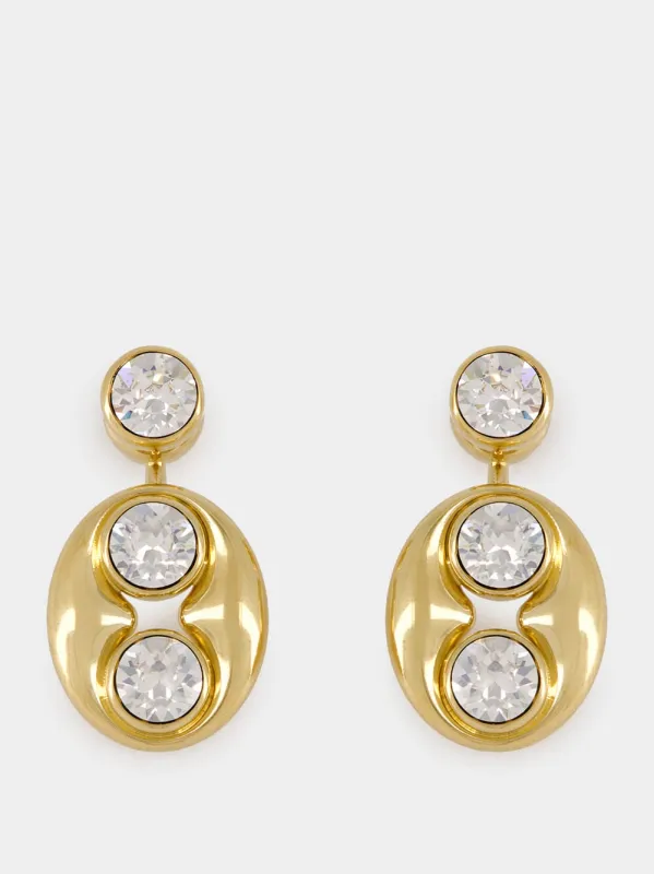 Gold Iris Earrings with White Crystals sold by Fashion Clinic