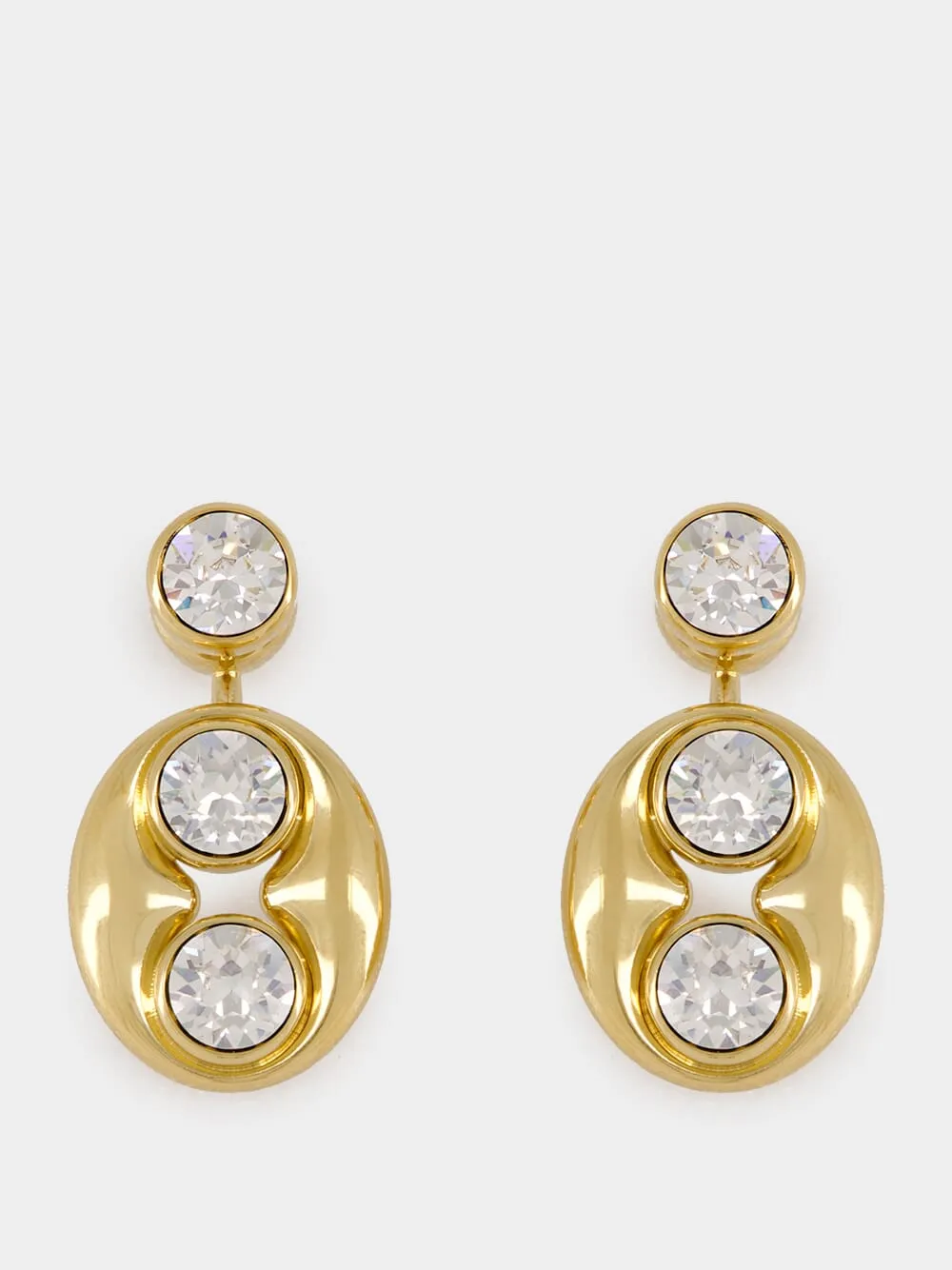 Gold Iris Earrings with White Crystals sold by Fashion Clinic