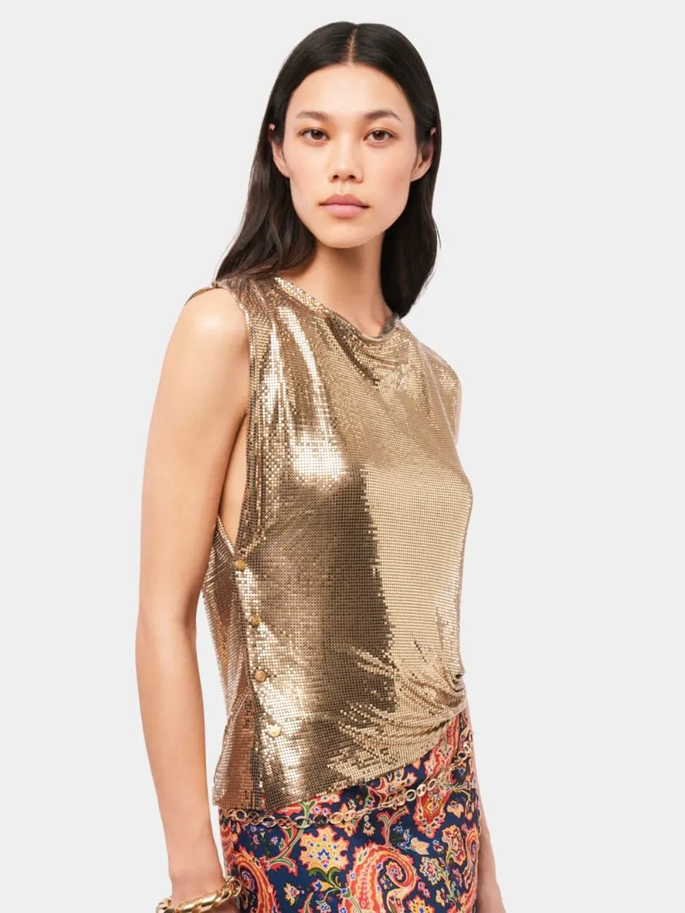 Gold Chainmail Sleeveless Top sold by Fashion Clinic