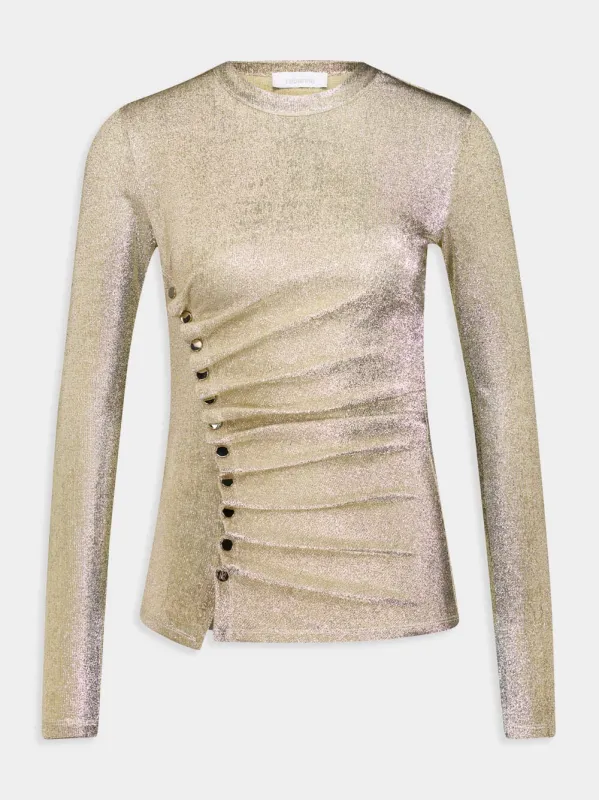Gold Long-Sleeve Lurex Top sold by Fashion Clinic