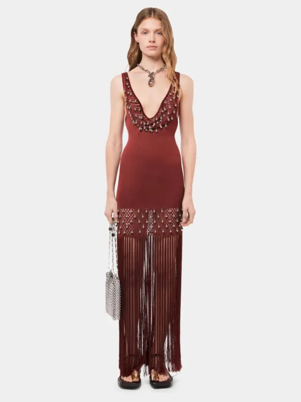 Crochet Dress with Fringes and Pearls sold by Fashion Clinic