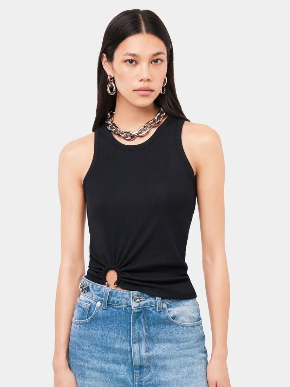 Black Tank Top with Waist Piercing Detail sold by Fashion Clinic