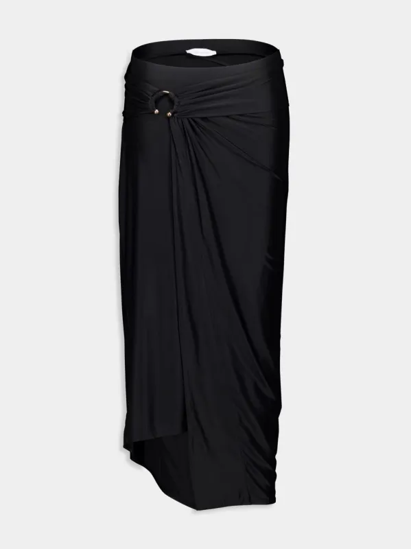 Black Draped Midi Skirt sold by Fashion Clinic