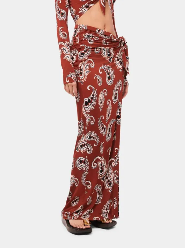 Paisley-Print Long Split Skirt sold by Fashion Clinic