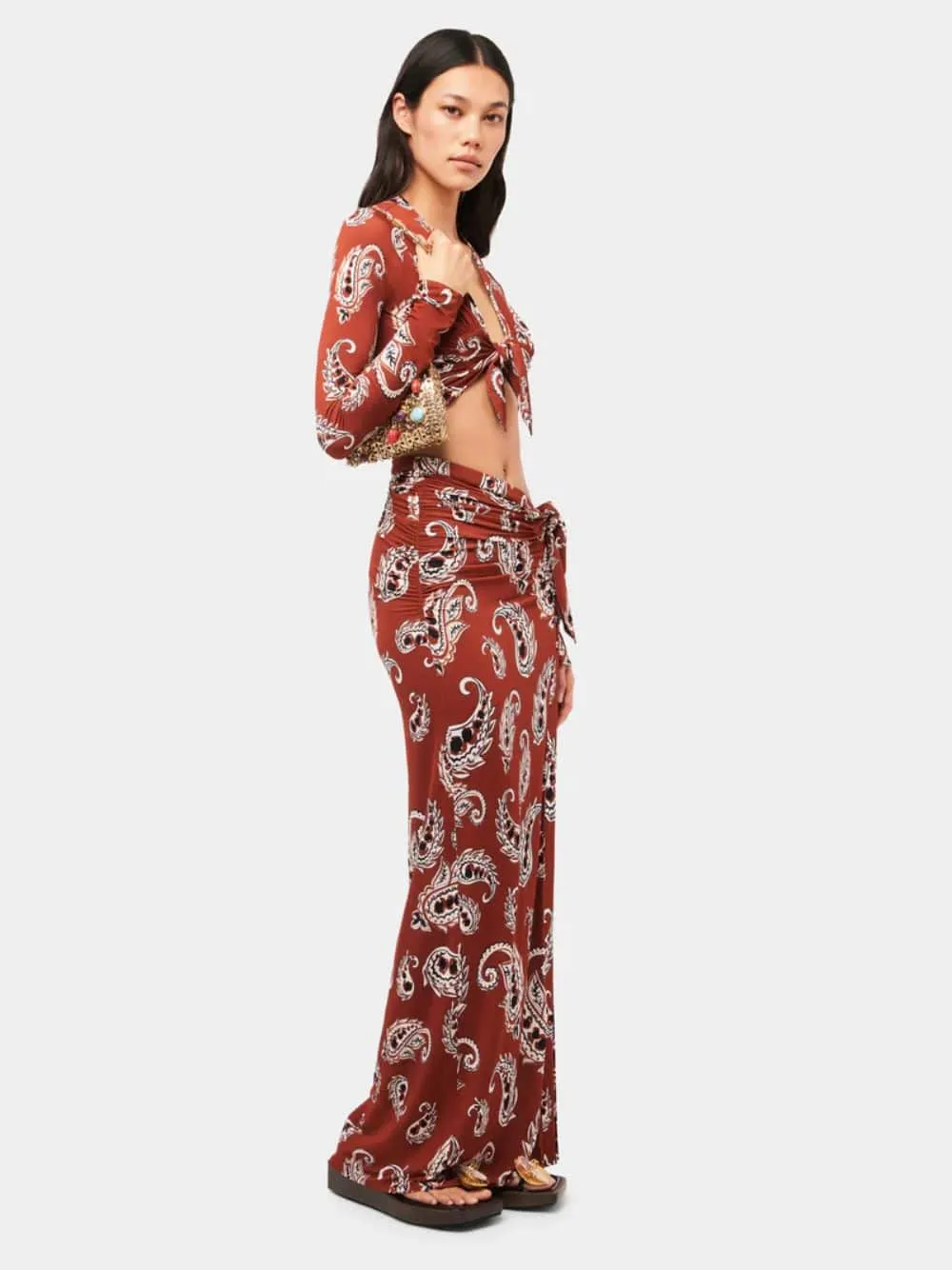 Paisley-Print Long Split Skirt sold by Fashion Clinic product image thumbnail 4