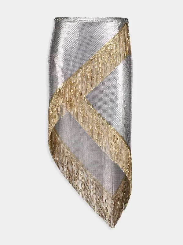 Asymmetrical Chainmail Skirt with Metallic Fringes sold by Fashion Clinic