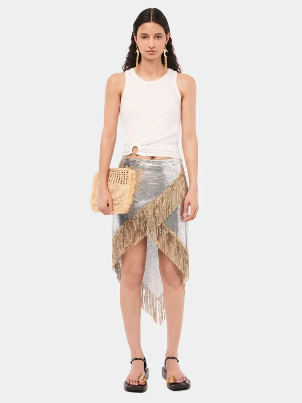 Asymmetrical Chainmail Skirt with Metallic Fringes sold by Fashion Clinic product image thumbnail 2