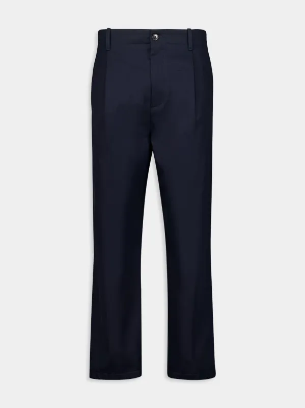 Navy Pleat-Detail Cotton Chinos sold by Fashion Clinic