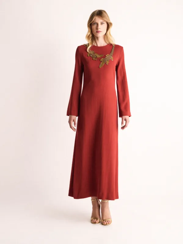 Enoki Burnt Henna Midi Dress sold by Fashion Clinic