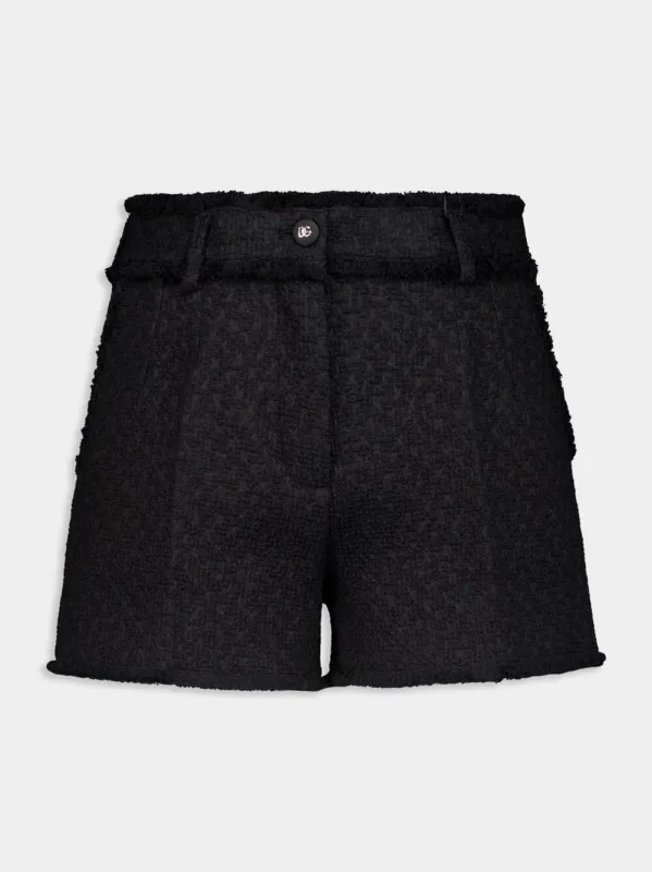 Black Raschel Tweed Shorts sold by Fashion Clinic