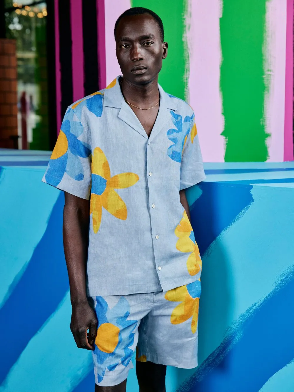 x John Booth Blue Floral Roberto Linen Shirt sold by Fashion Clinic