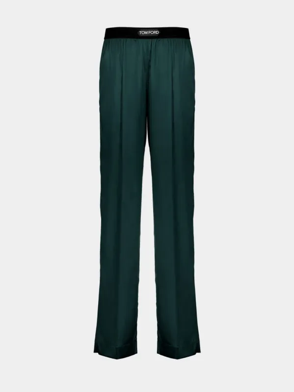 Emerald Silk Satin Pyjama Trousers sold by Fashion Clinic