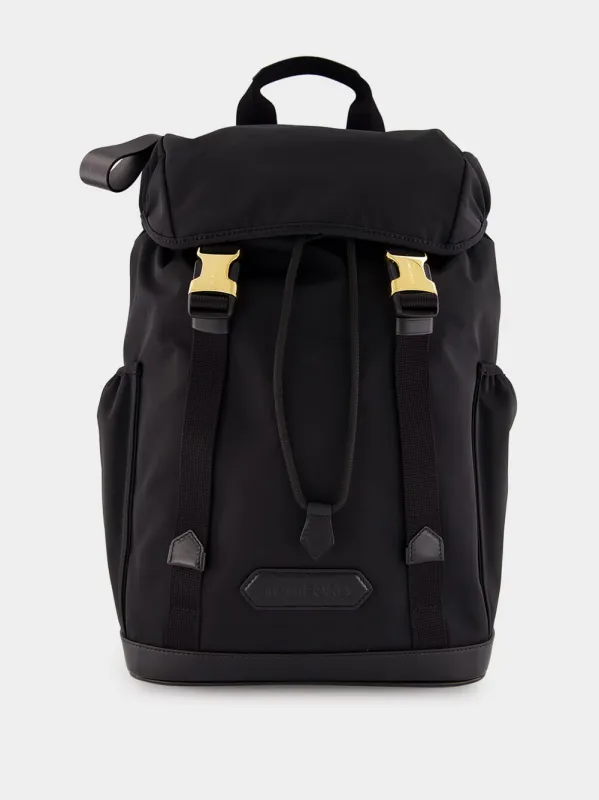 Black Leather-Trimmed Drawstring Backpack sold by Fashion Clinic