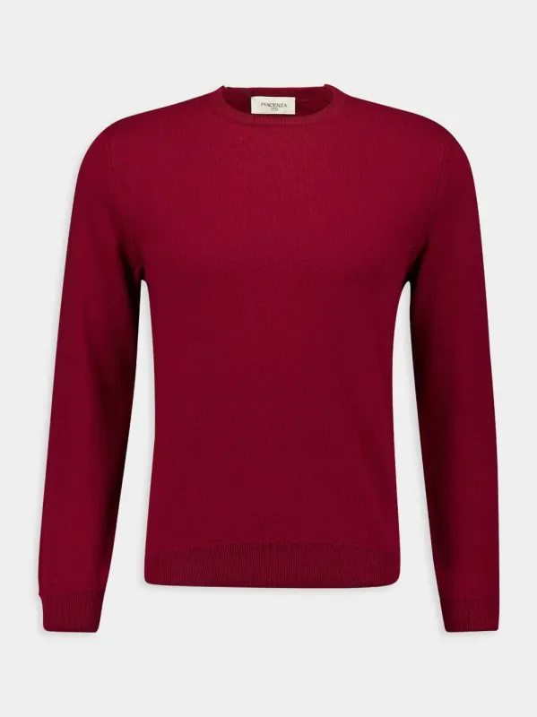 Burgundy Cashmere Crewneck Sweater sold by Fashion Clinic