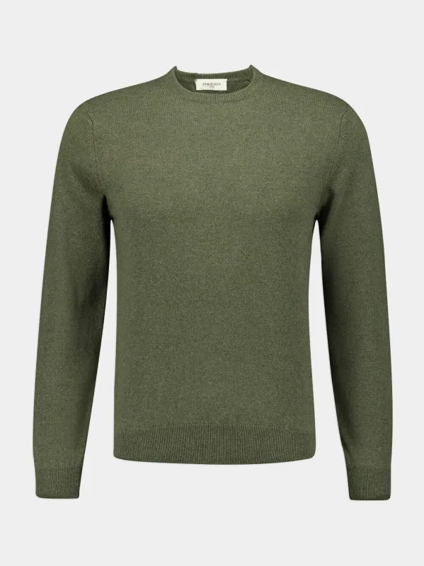 Army Green Cashmere Crewneck Sweater sold by Fashion Clinic