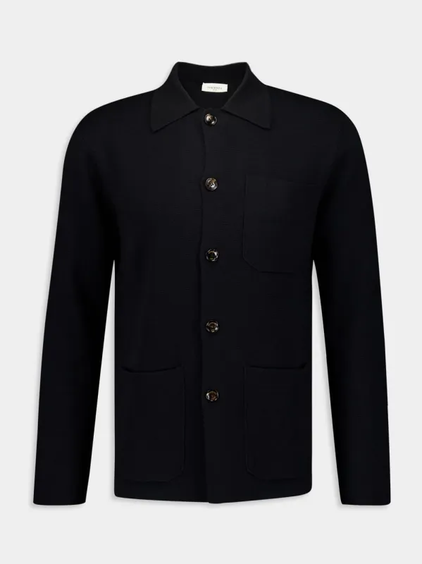 Black Wool Long-Sleeve Shirt sold by Fashion Clinic