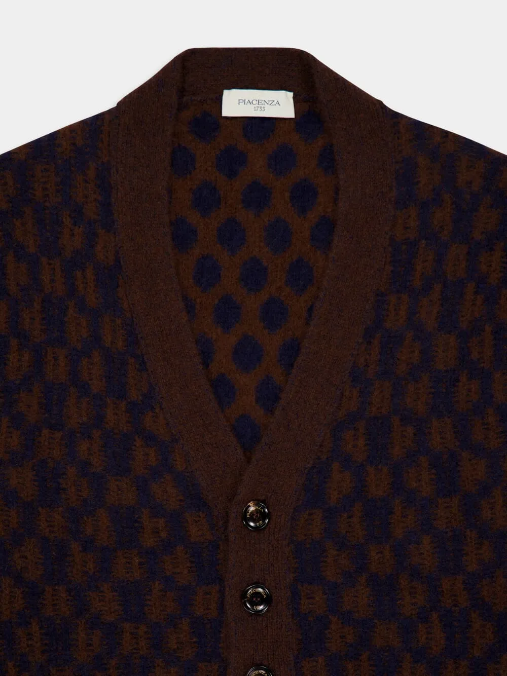 Blue and Brown Cashmere-Silk V-Neck Cardigan sold by Fashion Clinic product image thumbnail 3