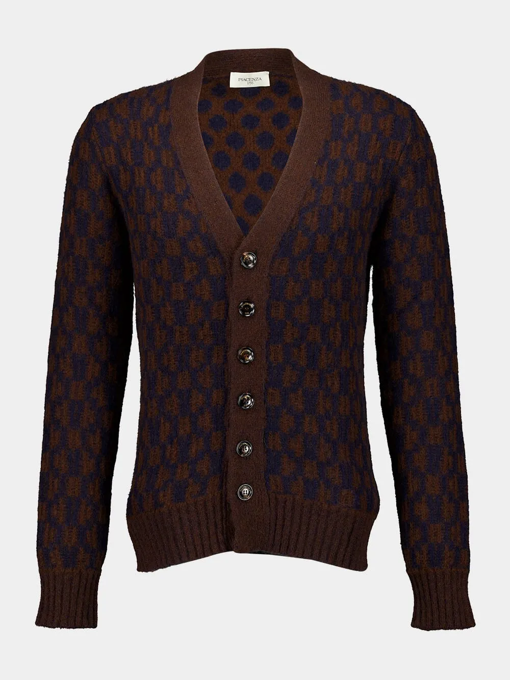 Blue and Brown Cashmere-Silk V-Neck Cardigan sold by Fashion Clinic