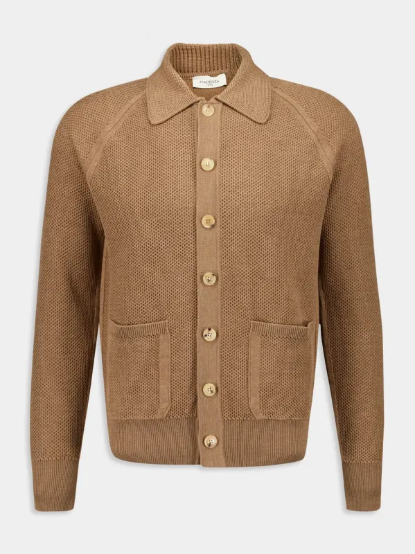 Camel Virgin Wool Button-Up Overshirt sold by Fashion Clinic