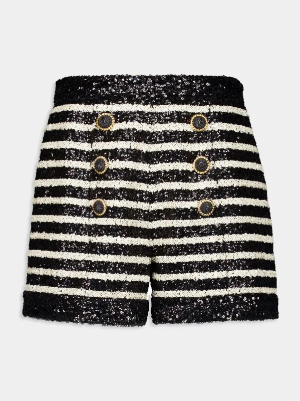 Striped Rhinestone-Embellished Shorts sold by Fashion Clinic