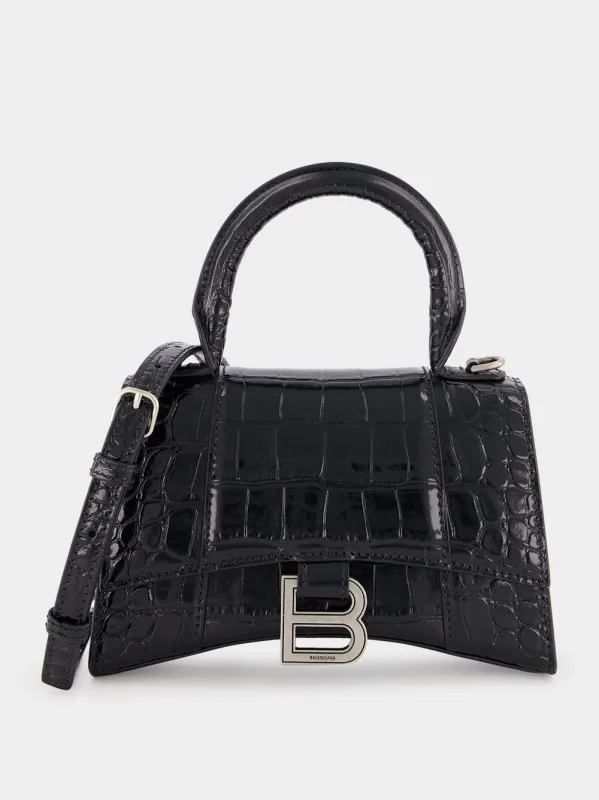 Black Hourglass XS Handbag Crocodile Embossed sold by Fashion Clinic