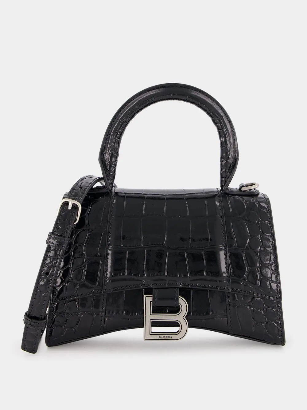 Black Hourglass XS Handbag Crocodile Embossed sold by Fashion Clinic