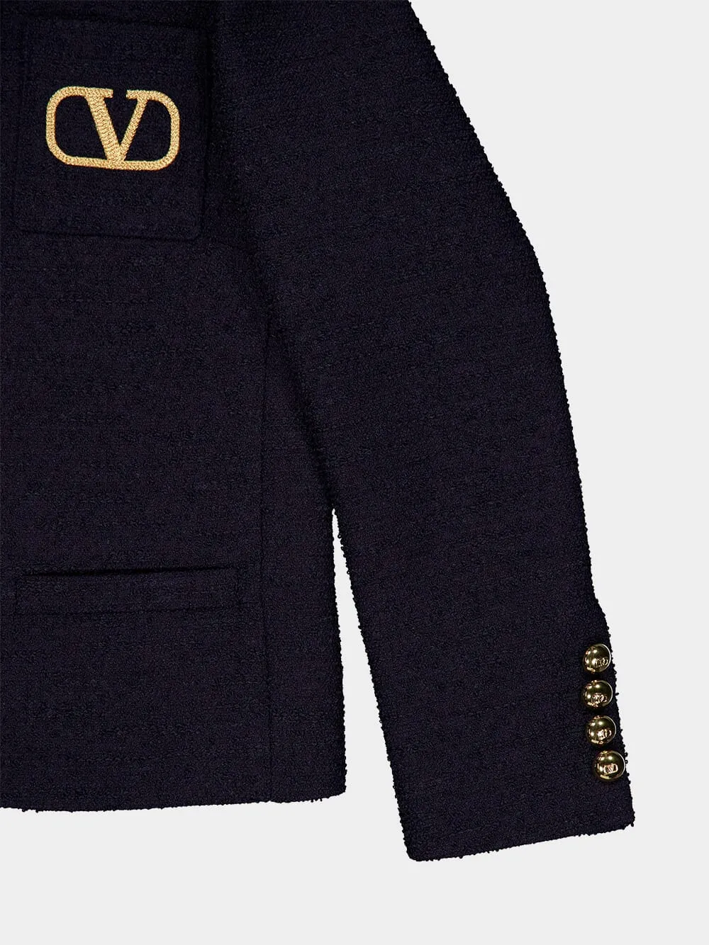 Navy Single-Breasted Tweed Jacket sold by Fashion Clinic product image thumbnail 4