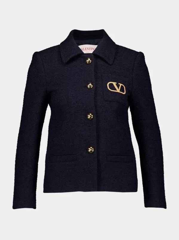 Navy Single-Breasted Tweed Jacket sold by Fashion Clinic