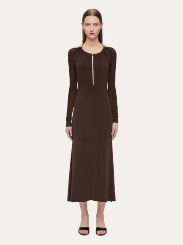 Espresso Long Crepe Dress sold by Fashion Clinic