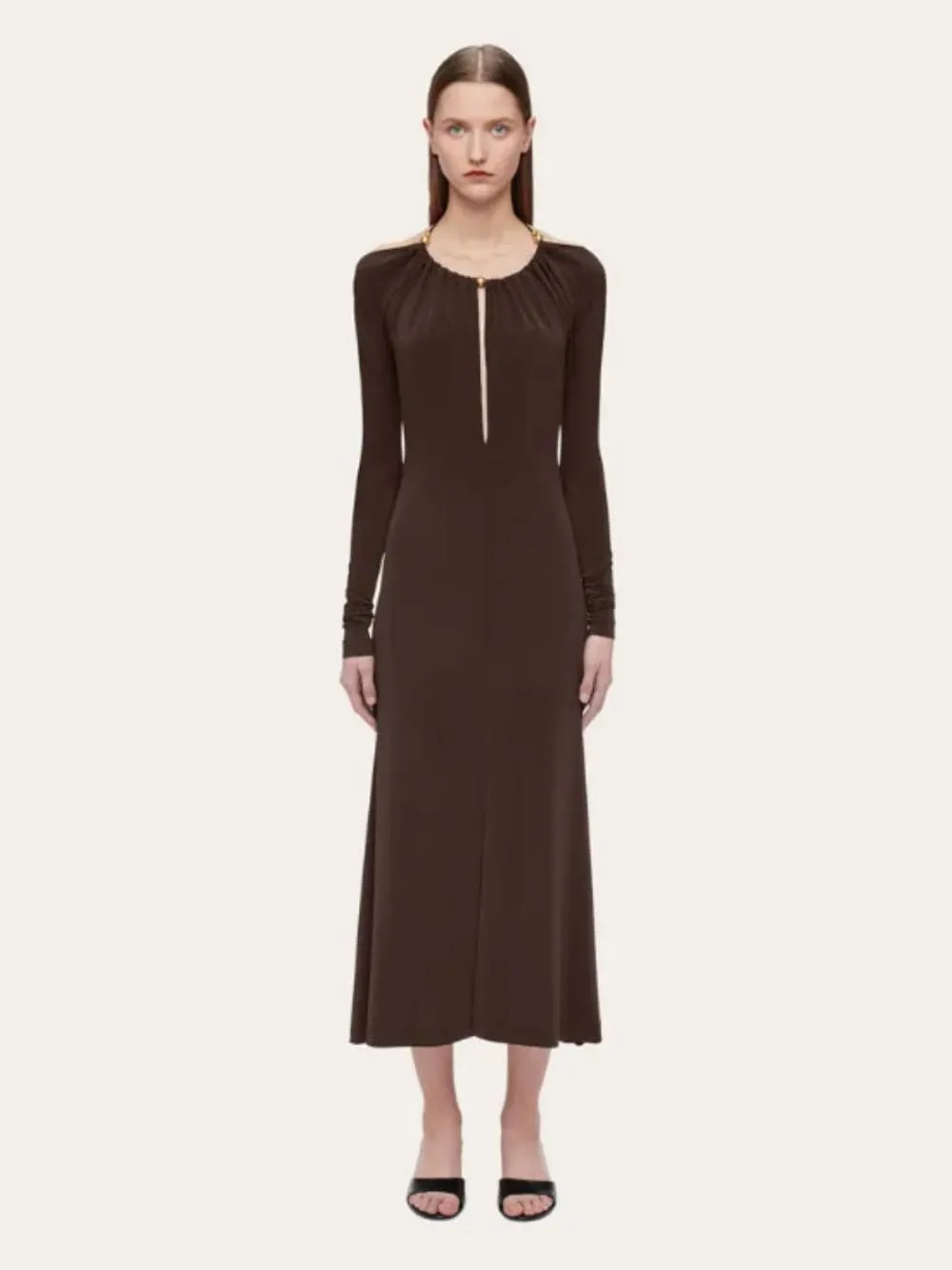Espresso Long Crepe Dress sold by Fashion Clinic